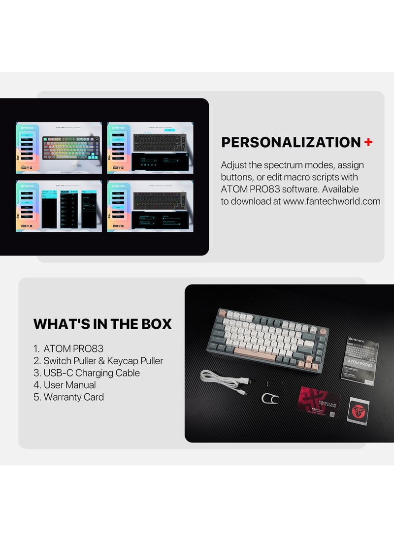 Atom Pro83 MK913 Tri-Mode Mechanical Keyboard RED SWITCH