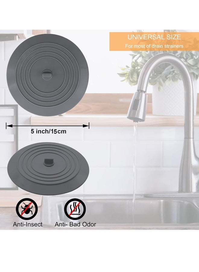 Bathtub Drain Stopper 2 Pack, 5 inches Silicone Tub Stopper Shower Drain Cover, Bath Tub Plug Hair Stopper,Universal Flat Suction Renter Friendly Bath Accessories (White&Grey, 5 inch) - Image 2