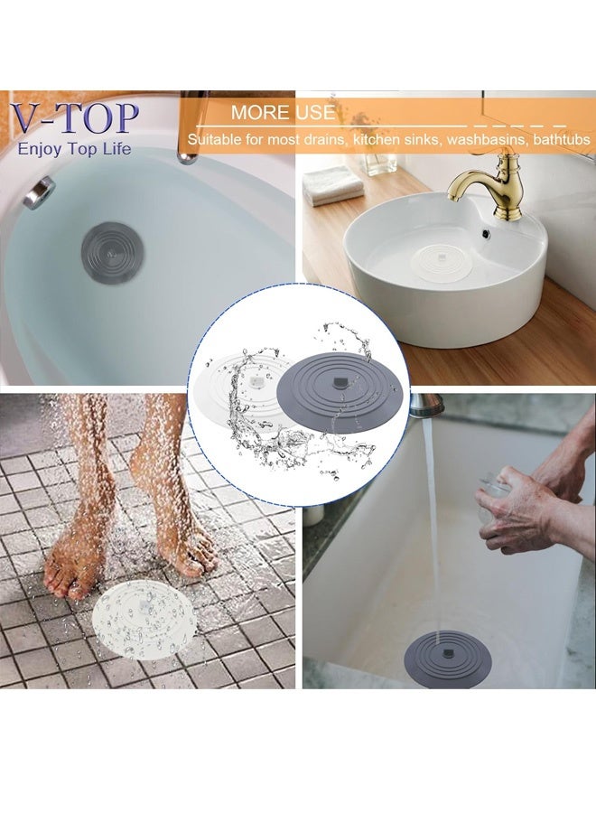 Bathtub Drain Stopper 2 Pack, 5 inches Silicone Tub Stopper Shower Drain Cover, Bath Tub Plug Hair Stopper,Universal Flat Suction Renter Friendly Bath Accessories (White&Grey, 5 inch) - Image 5
