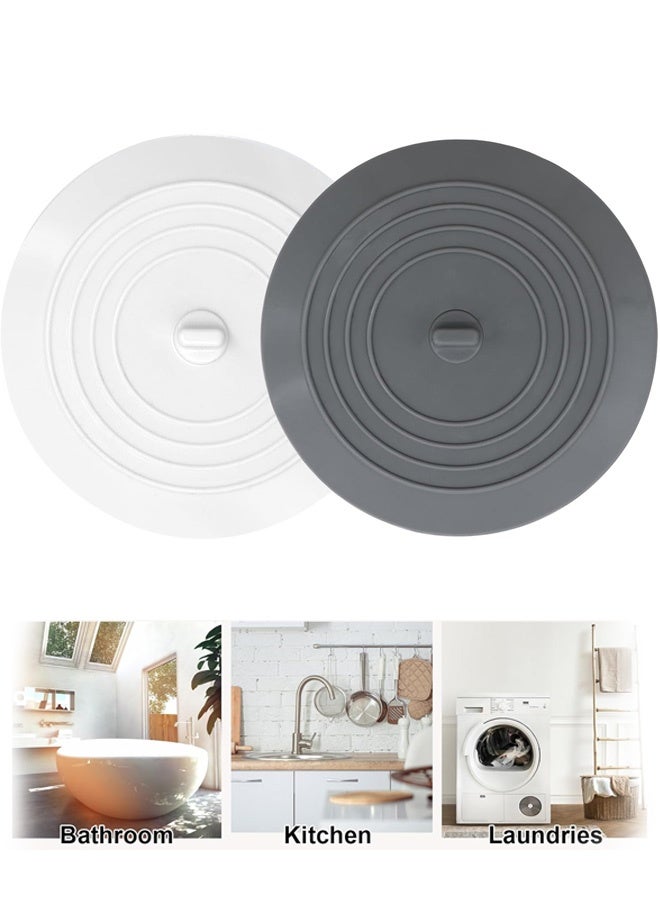 Bathtub Drain Stopper 2 Pack, 5 inches Silicone Tub Stopper Shower Drain Cover, Bath Tub Plug Hair Stopper,Universal Flat Suction Renter Friendly Bath Accessories (White&Grey, 5 inch) - Image 1