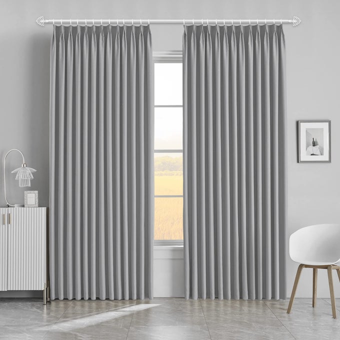 BLACKOUT PINCH PLEAT CURTAIN THERMAL INSULATED ROOM DARKENING DRAPE POLYESTER WINDOW TREATMENT FOR BEDROOM PATIO LIGHT GREY 72 INCH WIDE BY 84 INCH LONG 1 PANEL