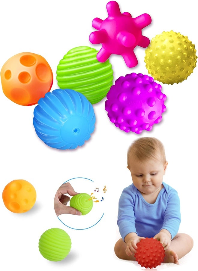 Sensory Balls for Kids Bath Toys 6pcs Textured Multi Ball Set for Toddlers Multicolor and Bright Handing Catching Balls BPA-Free Soft Stress Relief Toys - Image 1