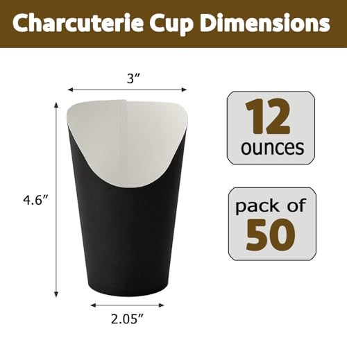 CAMKYDE 50 Pcs Disposable Black Charcuterie Cups 12oz French Fries Holder French Fry Cups for all Occasions 12oz Black - Image 3