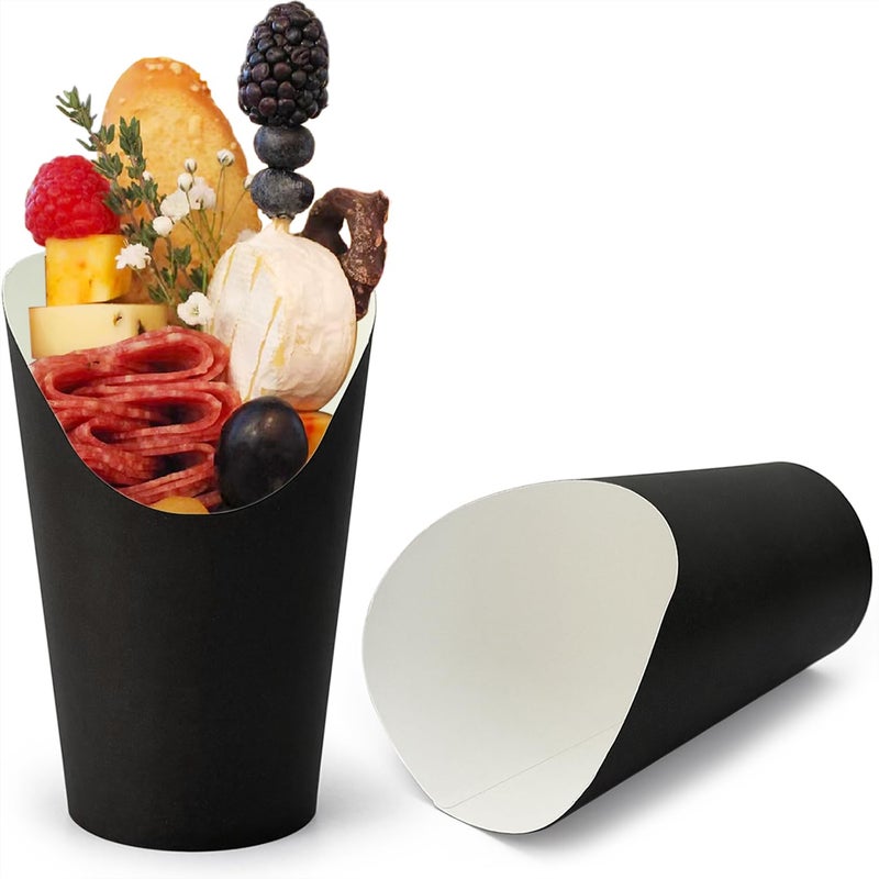 CAMKYDE 50 Pcs Disposable Black Charcuterie Cups 12oz French Fries Holder French Fry Cups for all Occasions 12oz Black - Image 2