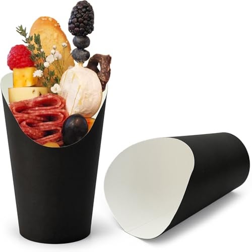 CAMKYDE 50 Pcs Disposable Black Charcuterie Cups 12oz French Fries Holder French Fry Cups for all Occasions 12oz Black - Image 1