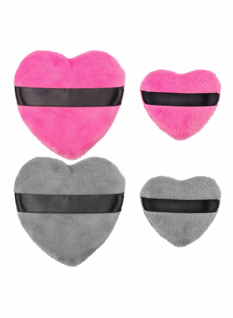 SYOSI 4 Pcs Makeup Blendiful Puffs, Cotton Powder Puff, Makeup Tool Beauty Sponges Blender, in Love Shape with Strap, for Cosmetic (2 Pcs Gray+2 Pcs Rose) - Image 1