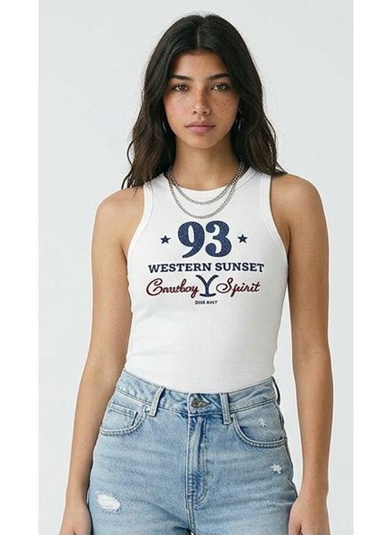 RAVIN White Western Sunset Graphic Ribbed Tank Top - Image 1