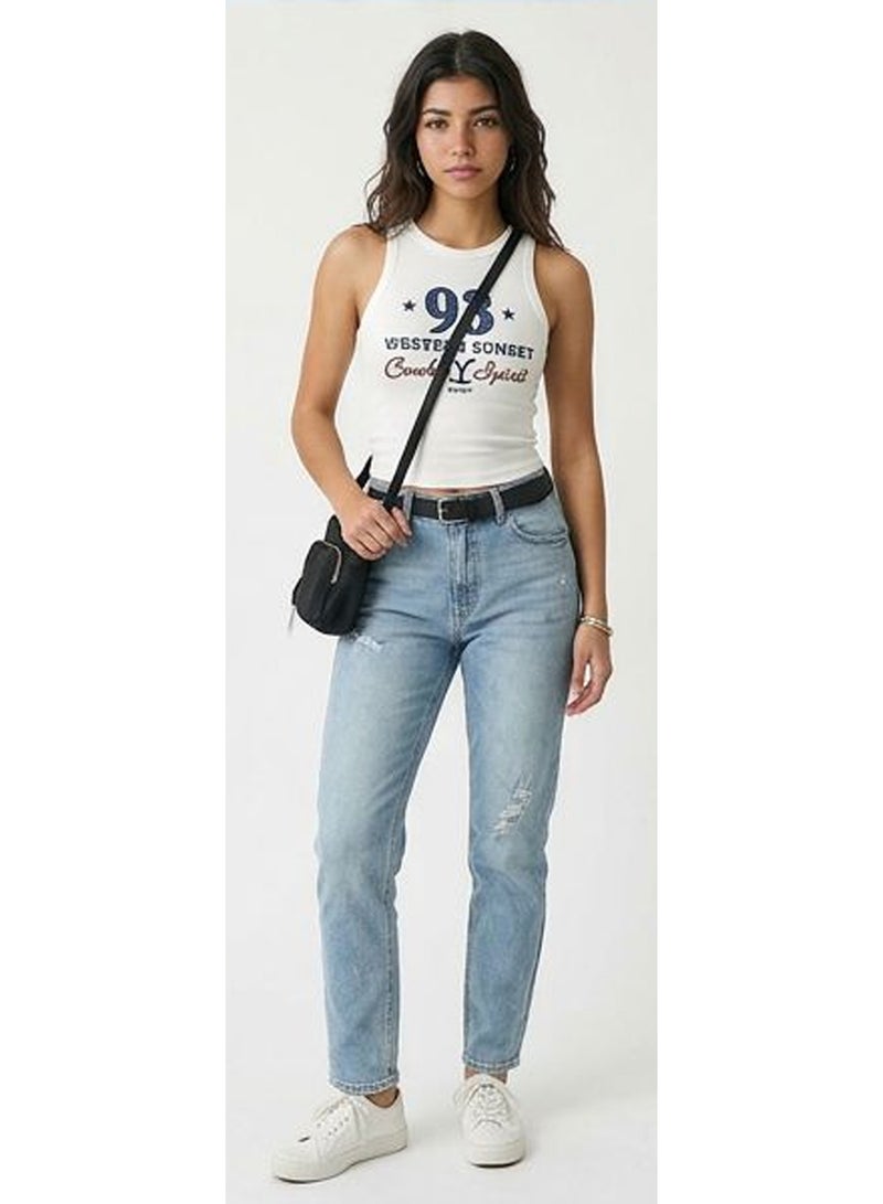 RAVIN White Western Sunset Graphic Ribbed Tank Top - Image 3
