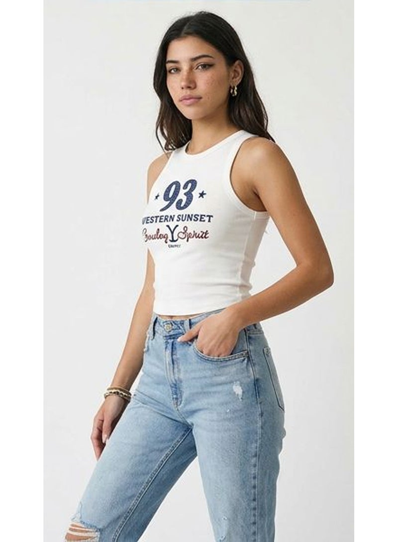 RAVIN White Western Sunset Graphic Ribbed Tank Top - Image 4
