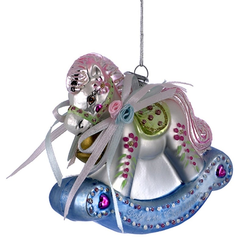 375 NOBLE GEMS GLASS BABYS FIRST CHRISTMAS ROCKING HORSE Christmas Tree Ornament
