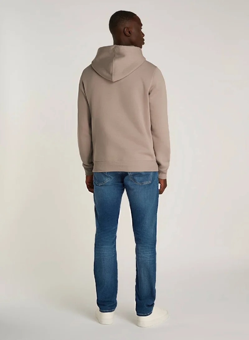 Calvin Klein Jeans Men's  Monologo Pullover Hoodie , Grey - Cotton Blend