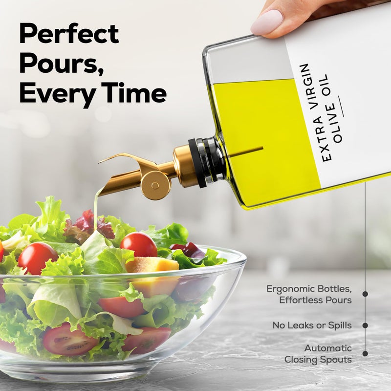 Brighter Barns Glass Olive Oil Dispenser Bottle for Kitchen by Brighter Barns - Coffee Syrup Dispenser, Oil and Vinegar Bottle - Modern Kitchen Essentials for Restaurants, Coffee Bar, Airbnb (Clear/Gold, Set of 2) - Image 4