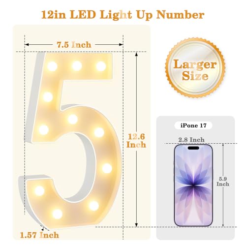 Obrecis 50th Birthday Decorations,12.6 Inch Marquee Numbers for 50th Wedding Anniversary Decorations,Light Up Numbers 50 Sign for Party Backdrop Wall,Table Decoration,Upgraded Large Size Number 50 - Image 2