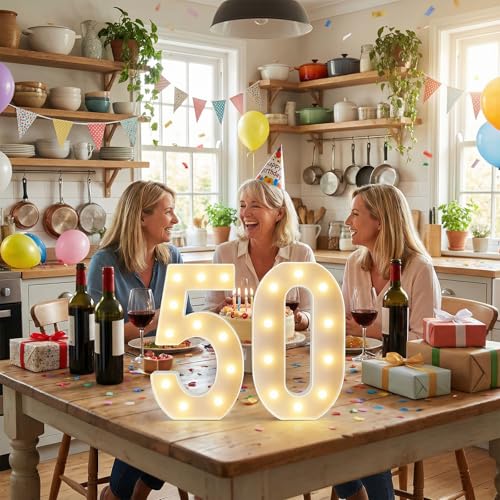Obrecis 50th Birthday Decorations,12.6 Inch Marquee Numbers for 50th Wedding Anniversary Decorations,Light Up Numbers 50 Sign for Party Backdrop Wall,Table Decoration,Upgraded Large Size Number 50 - Image 5