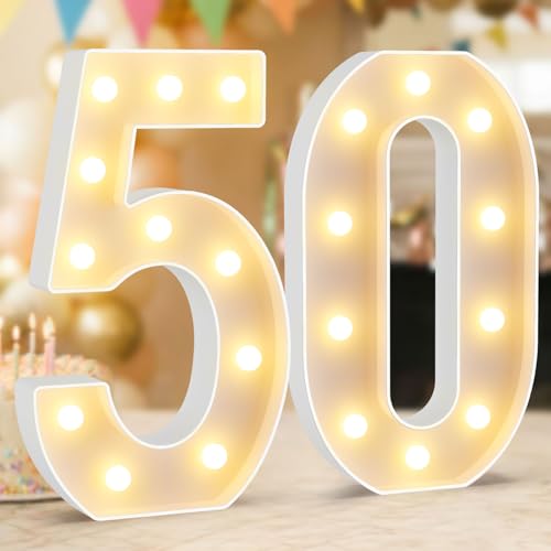 Obrecis 50th Birthday Decorations,12.6 Inch Marquee Numbers for 50th Wedding Anniversary Decorations,Light Up Numbers 50 Sign for Party Backdrop Wall,Table Decoration,Upgraded Large Size Number 50 - Image 1