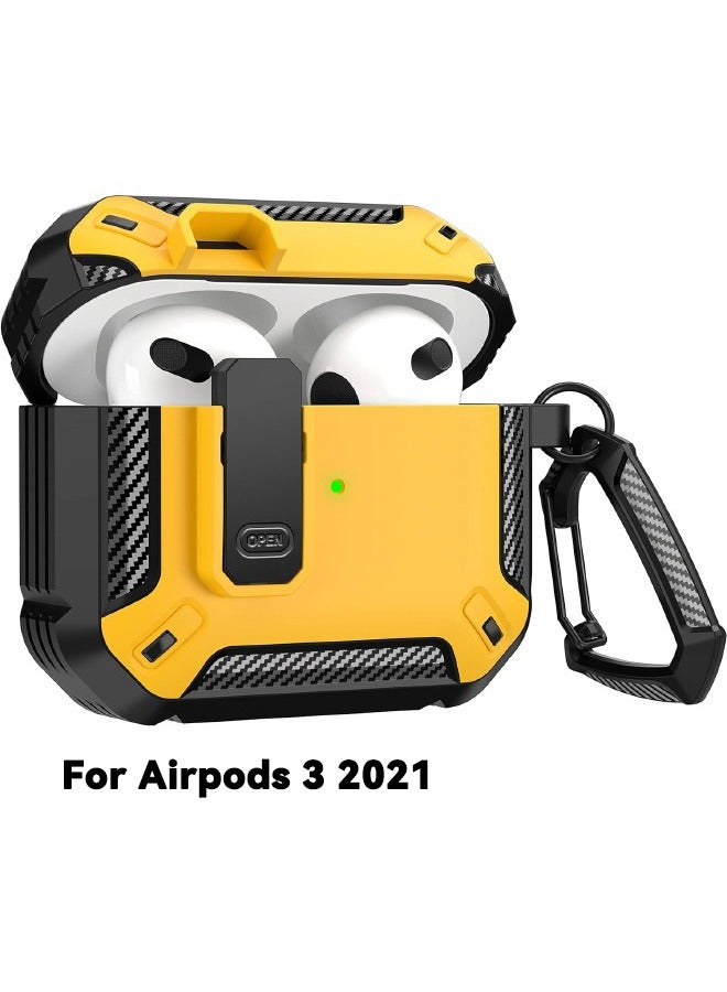 Airpods 3 Case, Airpods 3rd Generation Case with Lock, Airpods 3 Generation Protective Case, Hard Shell Rugged Shockproof Drop Proof Cover with Keychain for Airpods 3 2021 (Yellow/Black) - Image 1