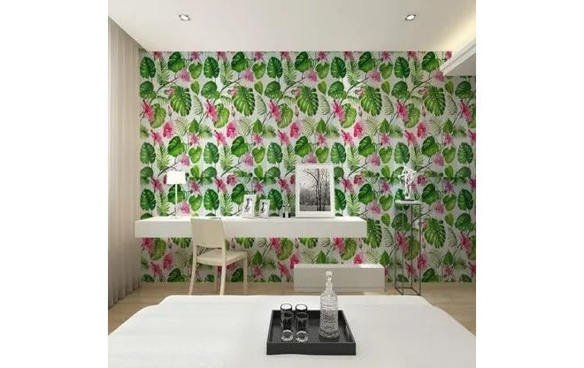 Infinity Decor Floral Peel & Stick Wallpaper | 45cm x 500cm Self Adhesive Waterproof Wall Stickers Roll for Bedroom, Living Room, Kitchen, Furniture & Office – Pink Green Leaves Design - Image 2