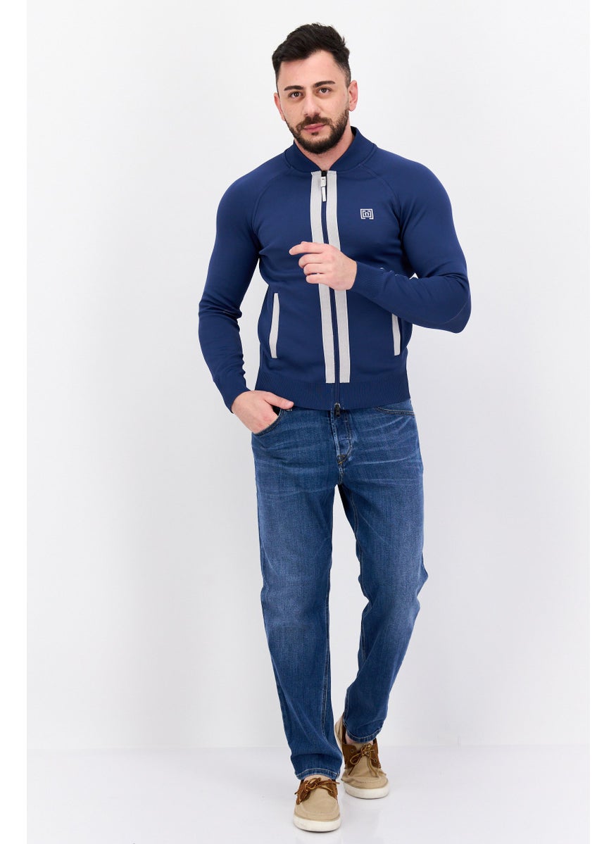 Free Soul - Men Brand Logo Bomber Jacket, Navy Blue - Image 1