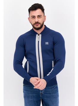 Men Brand Logo Bomber Jacket, Navy Blue