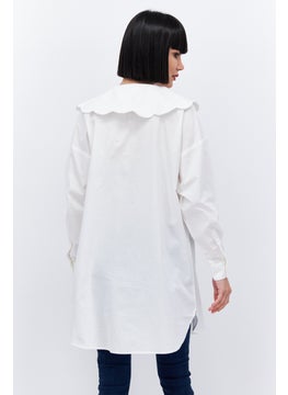 SELECTED FEMME Women Peter Pan Collar Long Sleeves Plain Blouse, White  - Image 4
