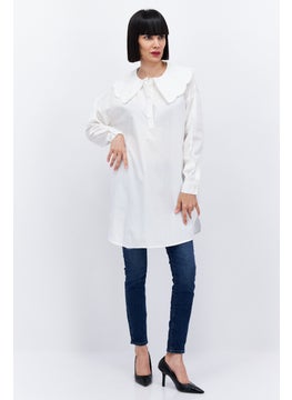 SELECTED FEMME Women Peter Pan Collar Long Sleeves Plain Blouse, White  - Image 3