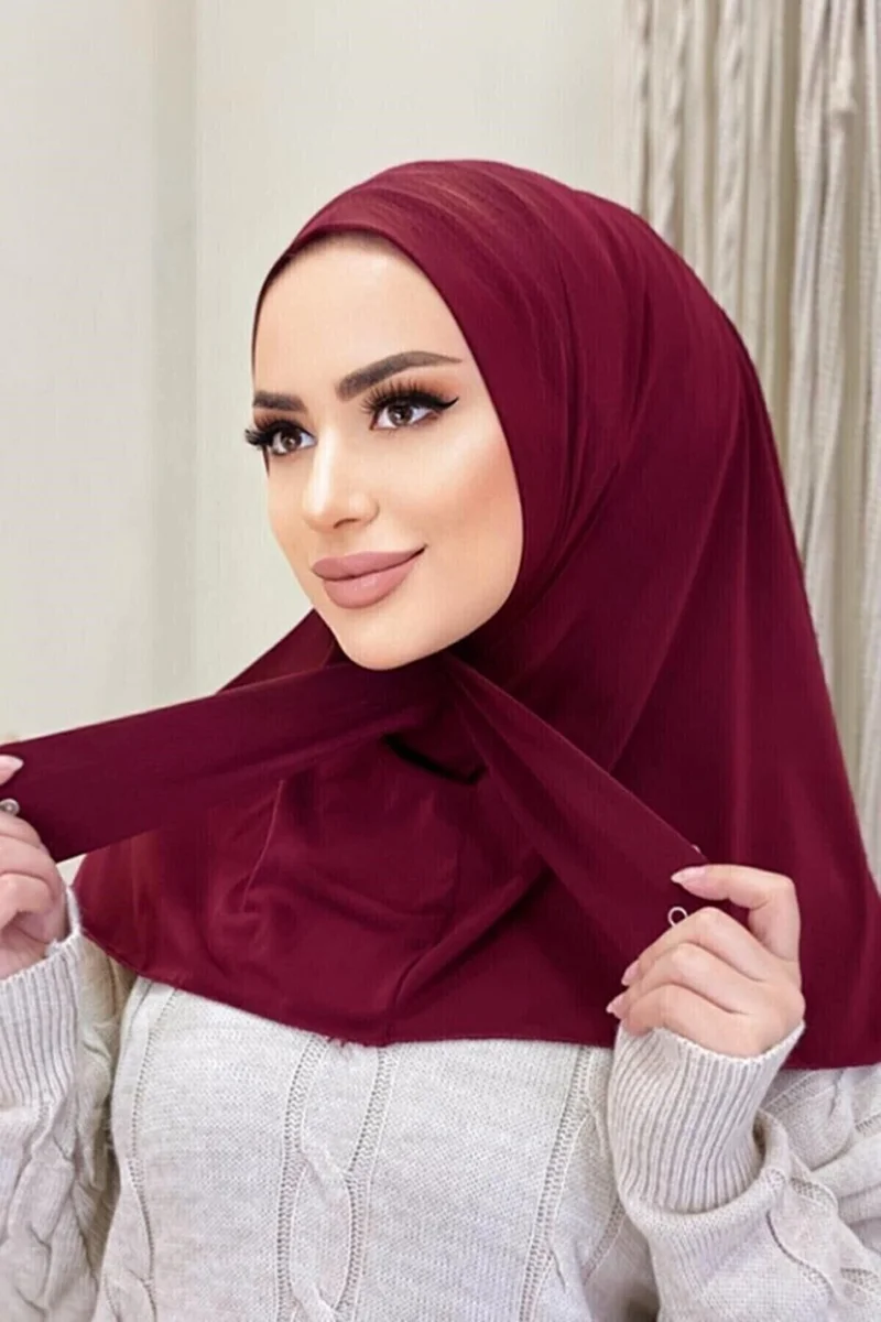 Moda Mevsimi Fashion Season Snap Ready Scarf Snap Fasten Hijab Ready Scarf Burgundy