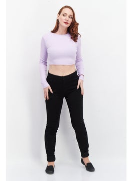 NA-KD Women Round Neck Long Sleeve Ribbed Top, Lavender  - Image 3