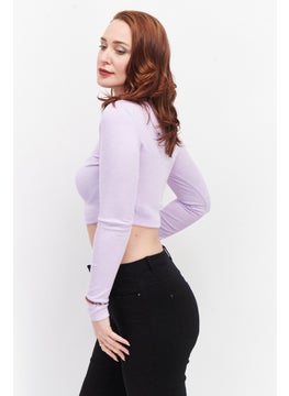 NA-KD Women Round Neck Long Sleeve Ribbed Top, Lavender  - Image 2