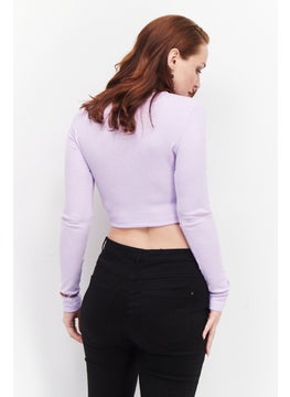 NA-KD Women Round Neck Long Sleeve Ribbed Top, Lavender  - Image 4
