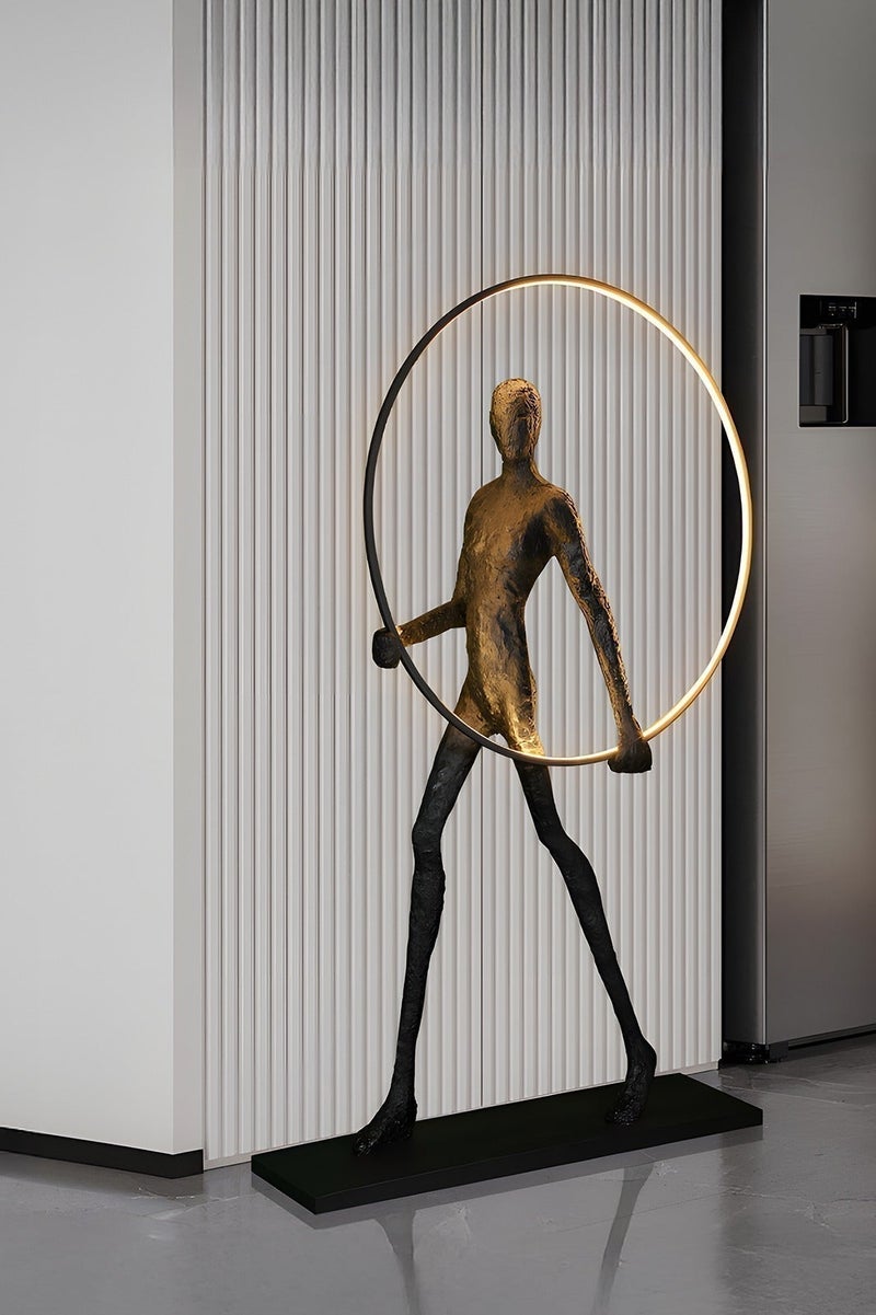 Floor Lamp Human Sculpture Ring LED Floor Lamp - Art Decor Fiberglass Figure Standing Lamp, With light Source,60W Energy-Saving Warm Lighting for Home Hotel Villa Living Room Model House Decoration - Image 1