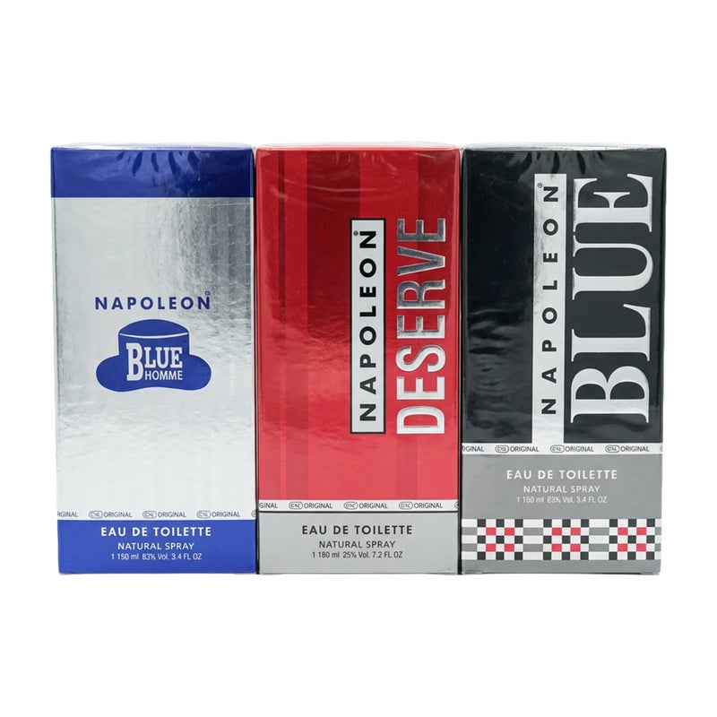NAPOLEON مجموعة عطور نابليون – 3 × 100 مل | مجموعة عطور رجالية طويلة الأمد | روائح مميزة للاستخدام اليومي والمناسبات الخاصة