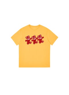 Summer 2023 Womens round Neck Short Sleeve T-shirt Pure Cotton Printed Casual Base Shirt Comfortable Loose Fit Anime Cartoon Design Yellow# Three Little Bears