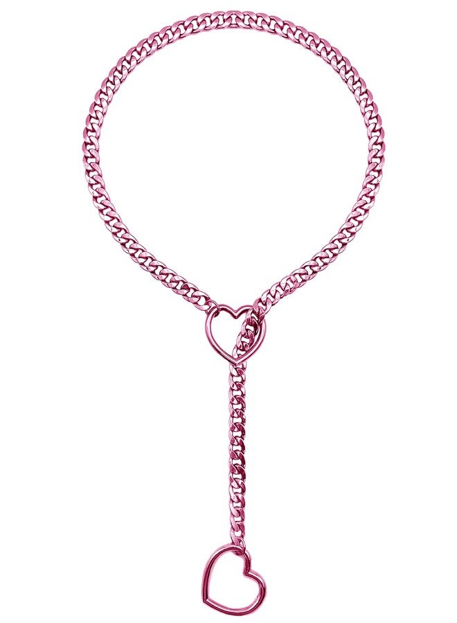 EverGlimp Womens Heart O-Ring Slip Chain Necklace, Hot Pink Punk Rock Stainless Steel Cuban Long Necklace Jewelry For Women, Adjustable Lariat Y-Necklace (Length 32'') - Image 1