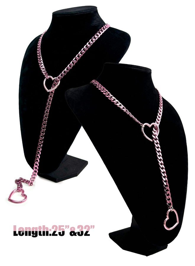 EverGlimp Womens Heart O-Ring Slip Chain Necklace, Hot Pink Punk Rock Stainless Steel Cuban Long Necklace Jewelry For Women, Adjustable Lariat Y-Necklace (Length 32'') - Image 4