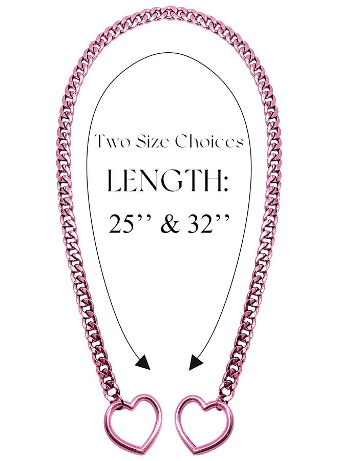 EverGlimp Womens Heart O-Ring Slip Chain Necklace, Hot Pink Punk Rock Stainless Steel Cuban Long Necklace Jewelry For Women, Adjustable Lariat Y-Necklace (Length 32'') - Image 5