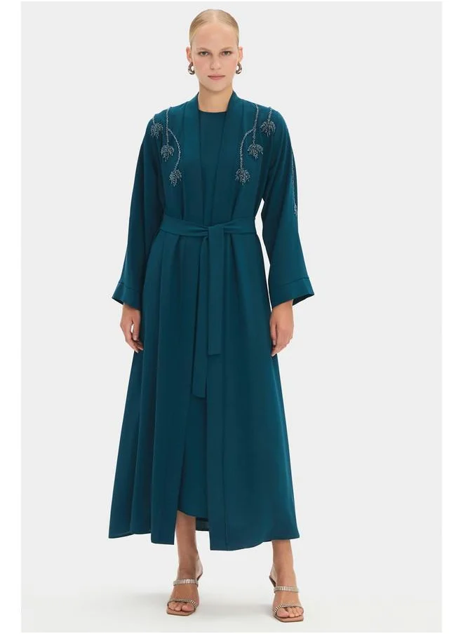 جون June Women Embroidered Detailed Abaya Teal