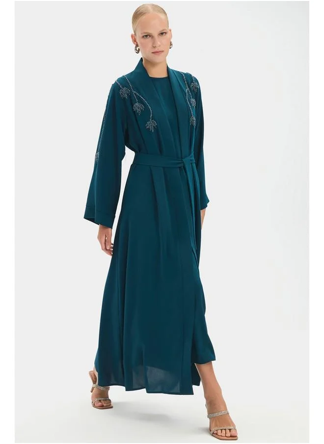 جون June Women Embroidered Detailed Abaya Teal