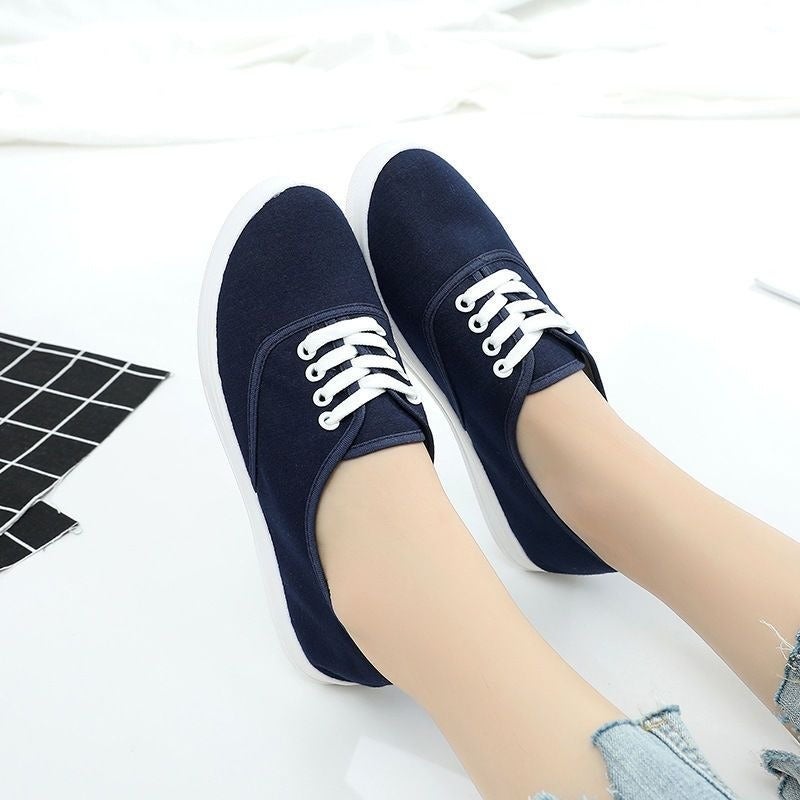 White Crane Crane Spring/Autumn Lace-Up Canvas Shoes Low-Top Casual Sneakers for Kids, Solid Color Korean Style