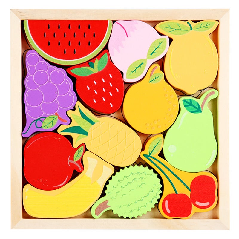 Cartoon Animal Three-Dimensional Puzzle Puzzle Children'S Wooden Puzzle Early Education Hand Grip Board Fruit And Vegetable Traffic Toys - Image 1