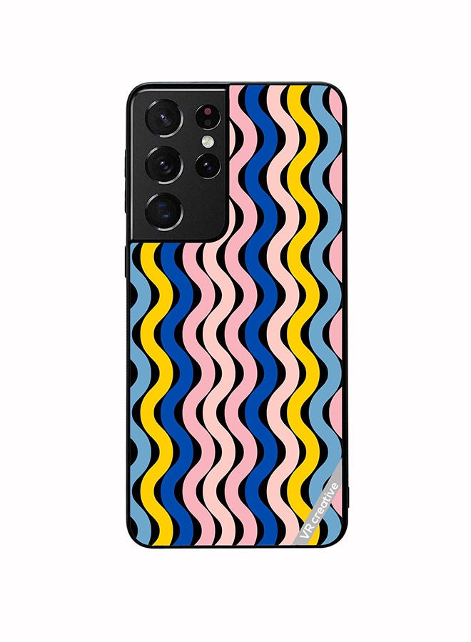VR CREATIVE Protective Case Cover For Samsung Galaxy S21 Ultra 5G Retro Vintage Waves Groove Design Multicolour - Image 1
