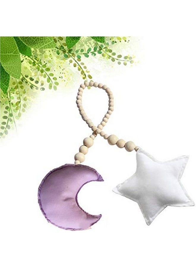 Baby Bucket - Nordic Wooden Beads Ornament Double Star Moon Kids Room Decoration Baby Crib Tent Hanging Pendant Wall Decor Photography Props[Purplemoon+Star] - Image 1