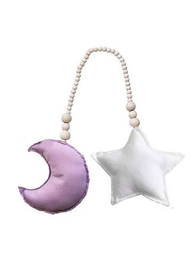 Baby Bucket - Nordic Wooden Beads Ornament Double Star Moon Kids Room Decoration Baby Crib Tent Hanging Pendant Wall Decor Photography Props[Purplemoon+Star] - Image 1