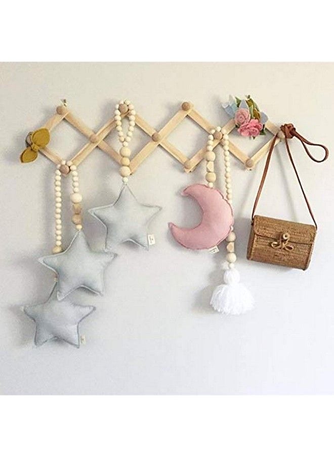 Baby Bucket - Nordic Wooden Beads Ornament Double Star Moon Kids Room Decoration Baby Crib Tent Hanging Pendant Wall Decor Photography Props[Purplemoon+Star] - Image 1