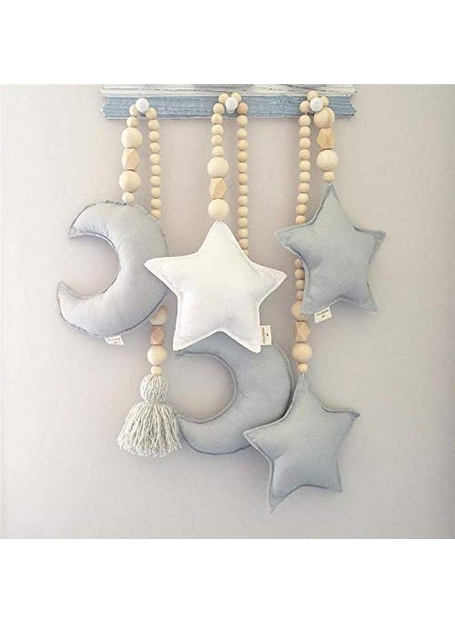 Baby Bucket - Nordic Wooden Beads Ornament Double Star Moon Kids Room Decoration Baby Crib Tent Hanging Pendant Wall Decor Photography Props[Purplemoon+Star] - Image 1