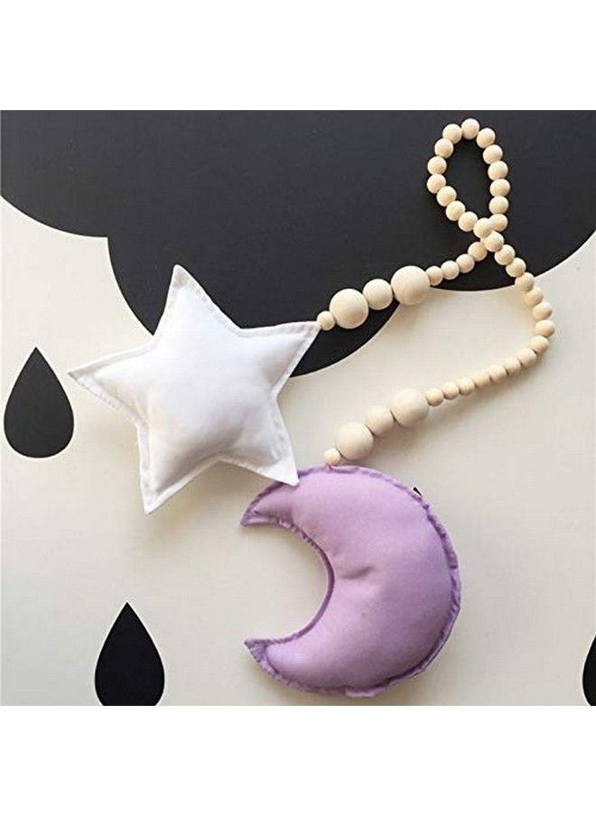Baby Bucket - Nordic Wooden Beads Ornament Double Star Moon Kids Room Decoration Baby Crib Tent Hanging Pendant Wall Decor Photography Props[Purplemoon+Star] - Image 1