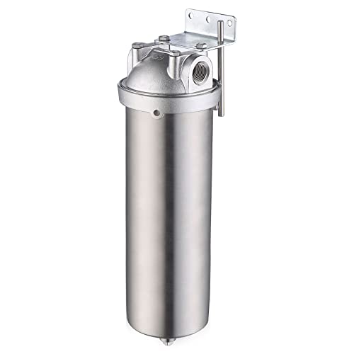 Amwater NSF/ANSI 42 Stainless Steel Whole House Water Filter Housing, 10" x 2.5" Sediment Water Filter System for Heavy Duty, Well & City Water, 3/4" NPT Port, Drain Valve Style C - Image 1