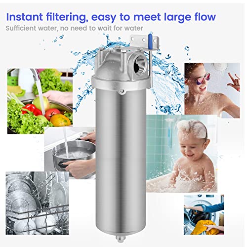 Amwater NSF/ANSI 42 Stainless Steel Whole House Water Filter Housing, 10" x 2.5" Sediment Water Filter System for Heavy Duty, Well & City Water, 3/4" NPT Port, Drain Valve Style C - Image 3