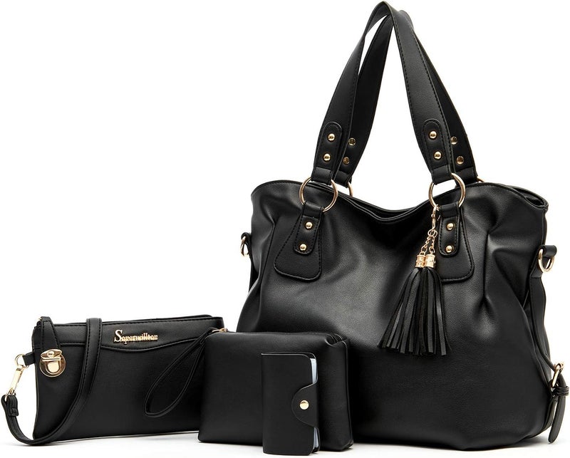 Soperwillton Fashion Handbag for Women Shoulder Bag Top Handle Satchel Hobo Tote Bag Purse Set 4pcs - Image 1