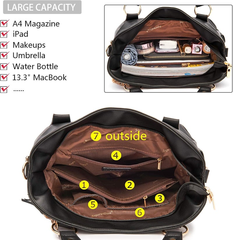 Soperwillton Fashion Handbag for Women Shoulder Bag Top Handle Satchel Hobo Tote Bag Purse Set 4pcs - Image 5