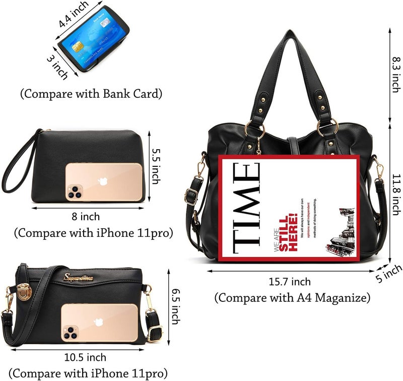 Soperwillton Fashion Handbag for Women Shoulder Bag Top Handle Satchel Hobo Tote Bag Purse Set 4pcs - Image 4